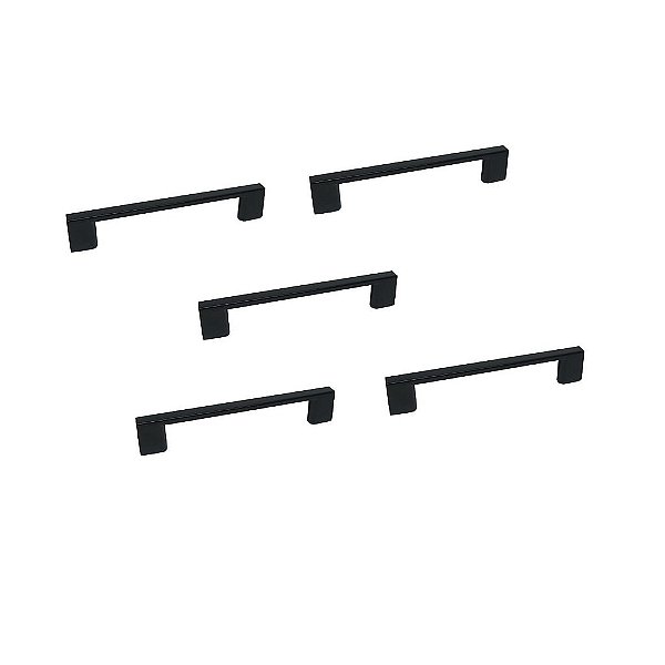 Kit 5 Puxador Preto Fosco Il 950  Metal 128mm C/ Parafusos