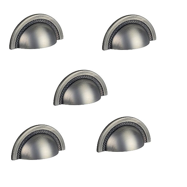 Kit 5 Puxador Shell Zen Niquel Velho Envelhecido 64 Mm