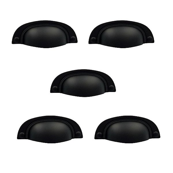 Kit 5 Puxador Vivaro 222 Preto Fosco Italy Line 64 Mm