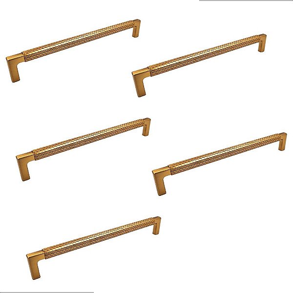 KIT 5 PUXADOR ZIGRINATO IL1780 192MM BRONZE ESC ( DOURADO )