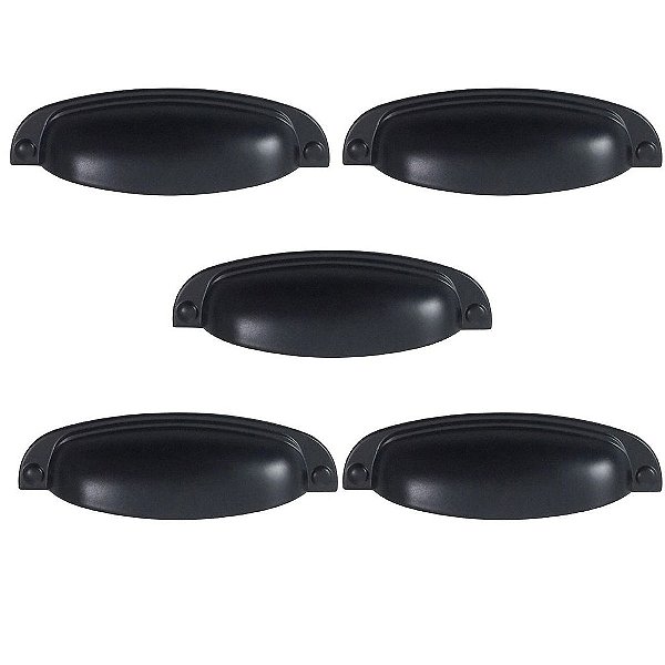 Kit 5 Puxador-colonial-sobrepor-concha-italy-115 - Preto