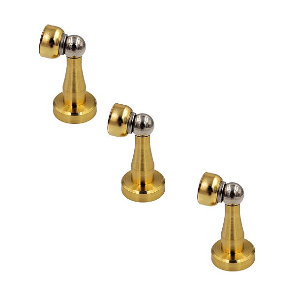 KIT 3 PRENDEDOR BATEDOR DE PORTA MAGNETICO INOX DOURADO