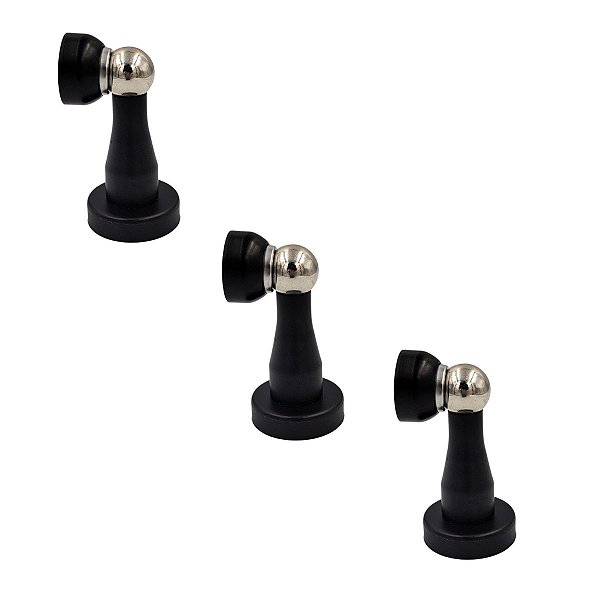 KIT 3 PRENDEDOR BATEDOR DE PORTA MAGNETICO INOX PRETO FOSCO