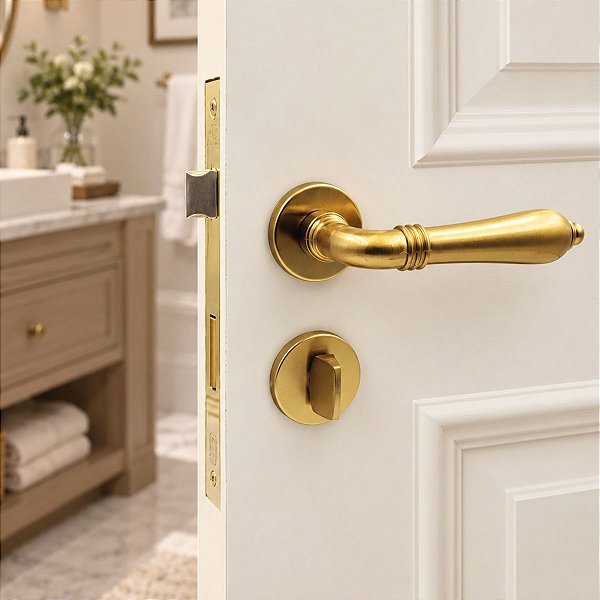 FECHADURA PORTA BANHEIRO LILY IMAB DOURADO OURO ACETINADO ESCOVADO MAQUINA 55MM COLONIAL CLASSICA