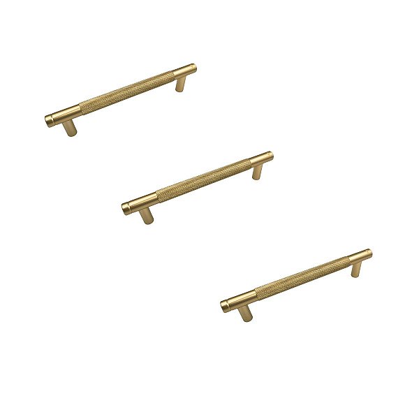 KIT 3 PUXADOR MOVEIS ZIGRINATO IL1580 128MM DOURADO FOSCO ITALY