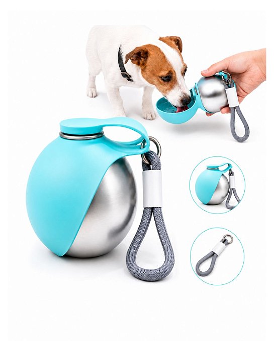 Garrafa Bebedouro Portátil Cachorro Pet 285ml Aço Inox Azul