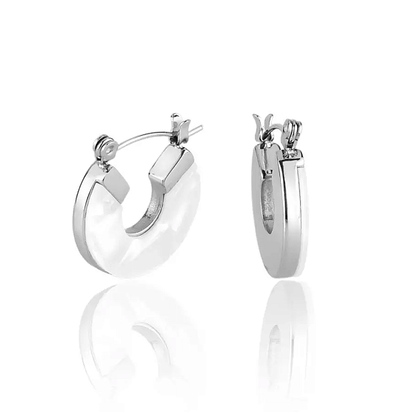 Brinco Aço Inox "Meia Lua" com Detalhes em Madrepérola - Elegante e Único