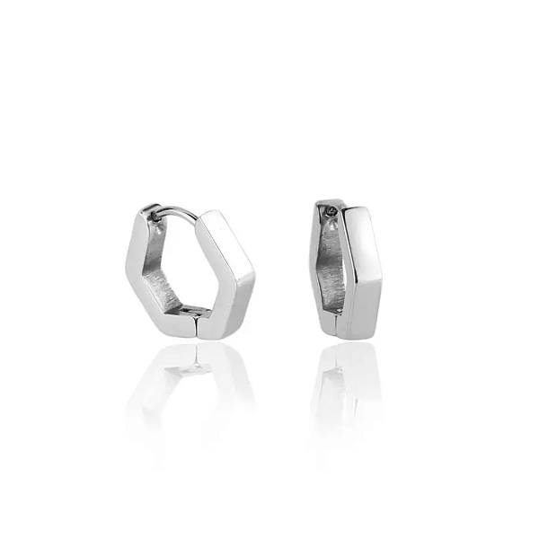 Brinco Aço Inox Argolinha Hexágono Liso - Design Minimalista e Moderno