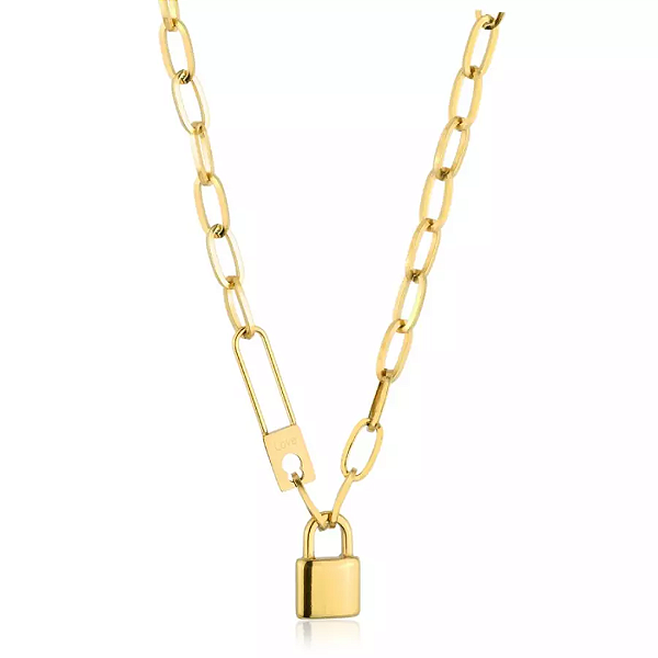 Conjunto Aço Inox Modelo "Cadeado" Dourado