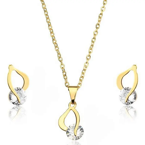 Conjunto Aço Inox Dourado com Pedra de Zircônia - Elegância e Brilho