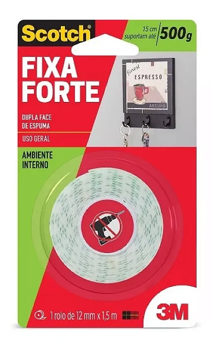 FITA DUPLA FACE 3M 12MMX1,5 METROS ESPUMA 500G FIXA FORTE 188140