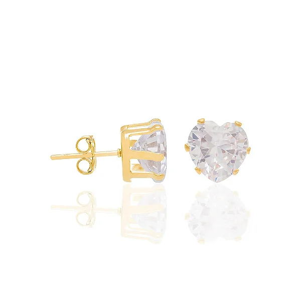 Brinco coração solitário banhado a ouro 18k