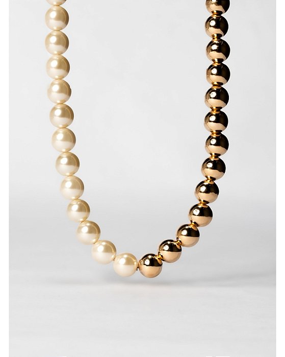 Colar duo esferas e pérolas banhado a ouro 18k