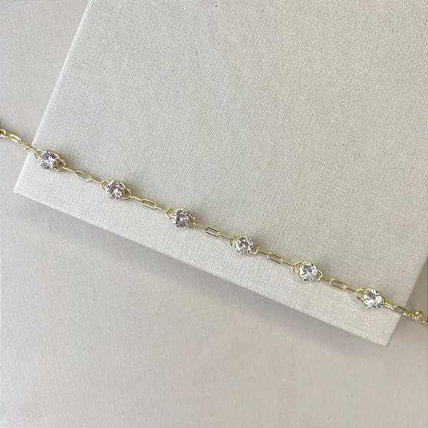 Pulseira corrente com 6 zircônias banhado a ouro 18k