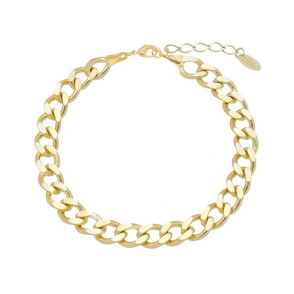 Pulseira elos groumet 7mm banhado a ouro 18k