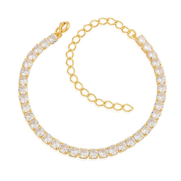 Pulseira riviera cristal 4 garras banhado a ouro 18k