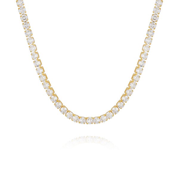 Colar choker riviera cristal 4 garras banhada a ouro 18k