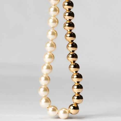 Pulseira duo esferas e pérolas banhado ouro 18k