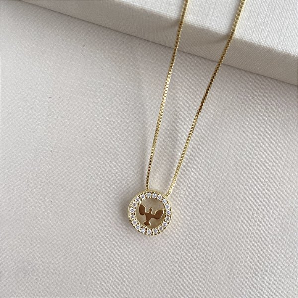 Colar Espírito Santo circulo banhado a ouro 18k