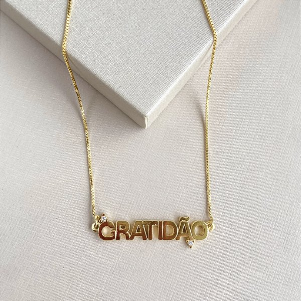 Colar gratidão com zircônias banhado a ouro 18k