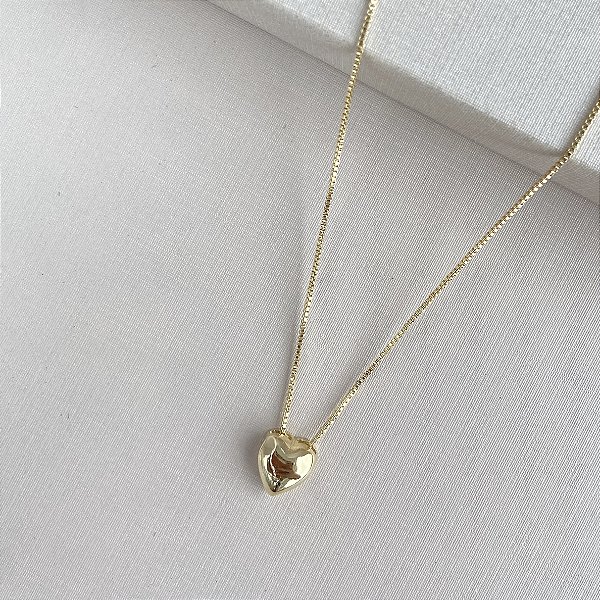 Colar coração boleado banhado a ouro 18k