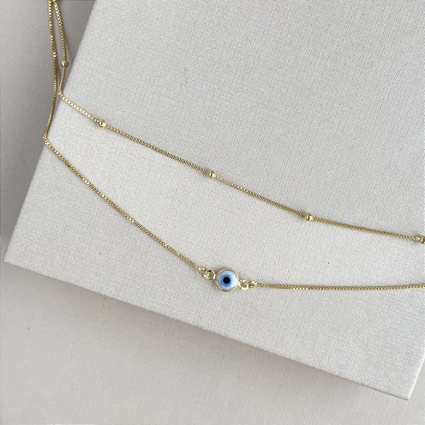 Tornozeleira dupla olho grego banhado a ouro 18k