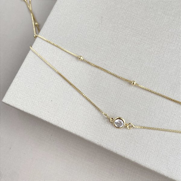 Tornozeleira dupla com zircônia banhado a ouro 18k