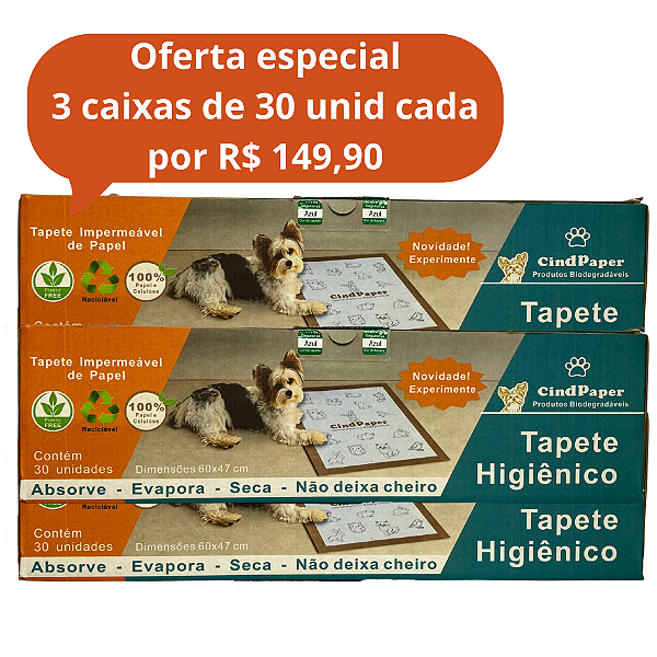 OFERTA ESPECIAL 3CX - Tapete Higiênico para cachorro 48x60 cm - Caixa com 30 unidades