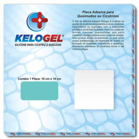 Placa de Silicone para Cicatrizes e Queimados - 10cm x 10cm Unidade - Kelogel