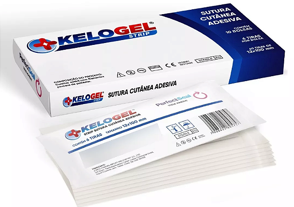 Strip Sutura Cutânea Adesiva Com 60 Tiras 12MMX100MM - Kelogel