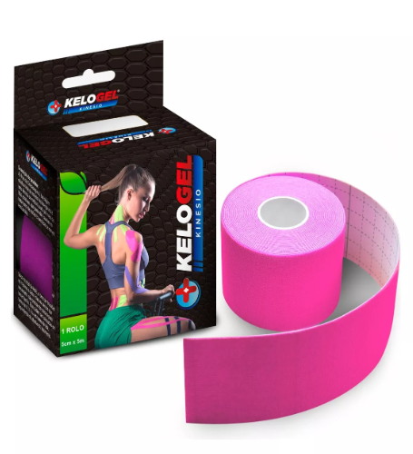 Fita Kinésio Elástica - Tape Bandagem Premium - 5cmx5m 1un Cor Rosa - Kelogel