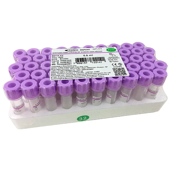 Mini Tubo EDTA K2 0.5ml com 50 Unidades - Labor Import