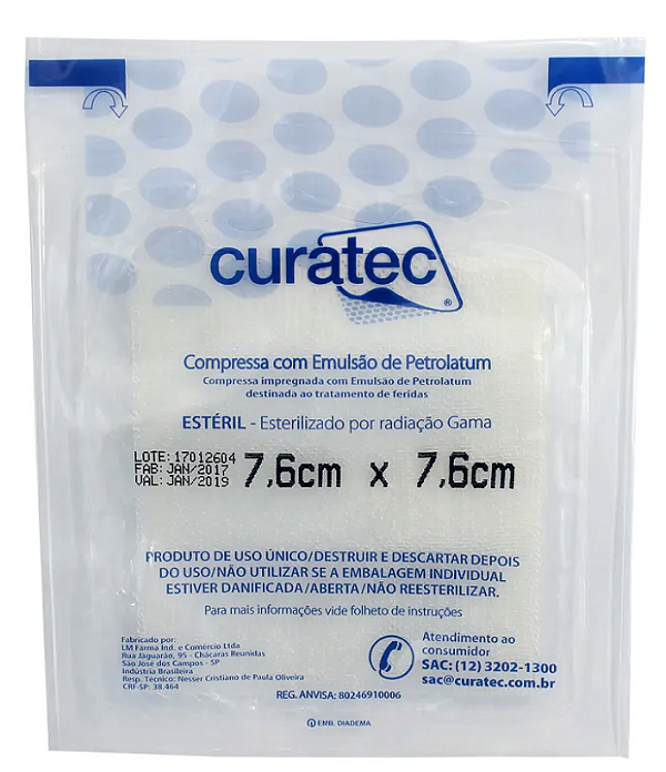 Curativo Compressa com Emulsão de Petrolatum - 7,6x7,6cm - 1un - Curatec