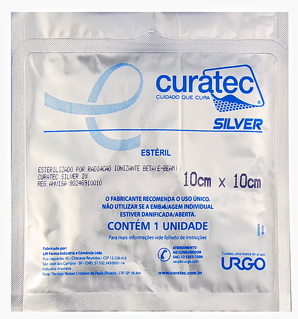 Curativo Silver IV (CMC - Alginato de Cálcio e Prata) - 10x10cm -  Curatec