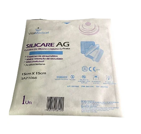 Silicare AG - Curativo de Silicone - Espuma absorvente com prata - 10X10cm - 1 un - Vita Medical