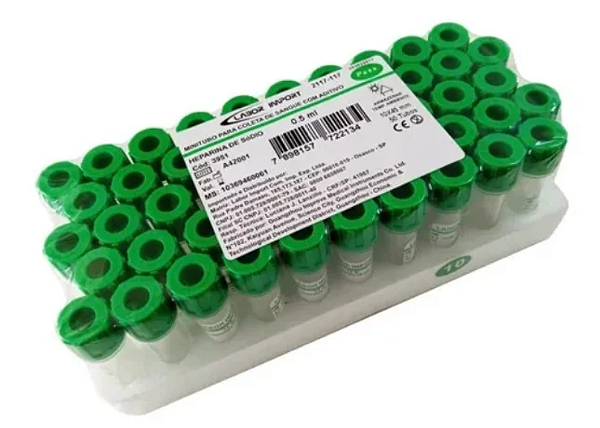 Mini tubo Heparina de Sódio de 0,5ml - 50un - Labor Import
