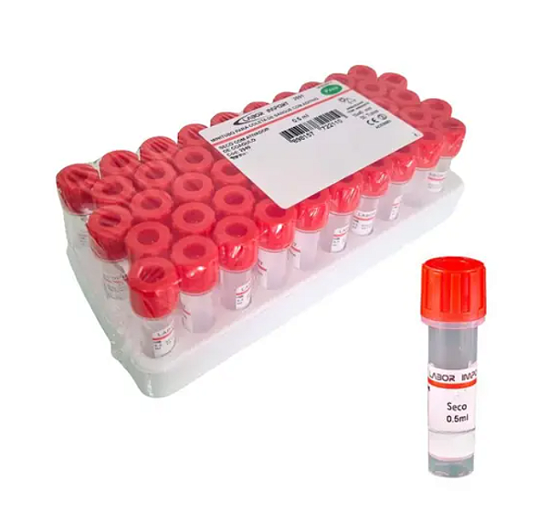 Mini Tubo Vermelho Seco com aditivo de 0,5ml - 50un - Labor Import