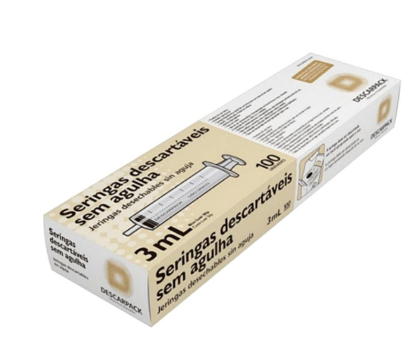 Seringa Hipodérmica Luer Slip Sem Agulha - 3ml - 100Un - Descarpack