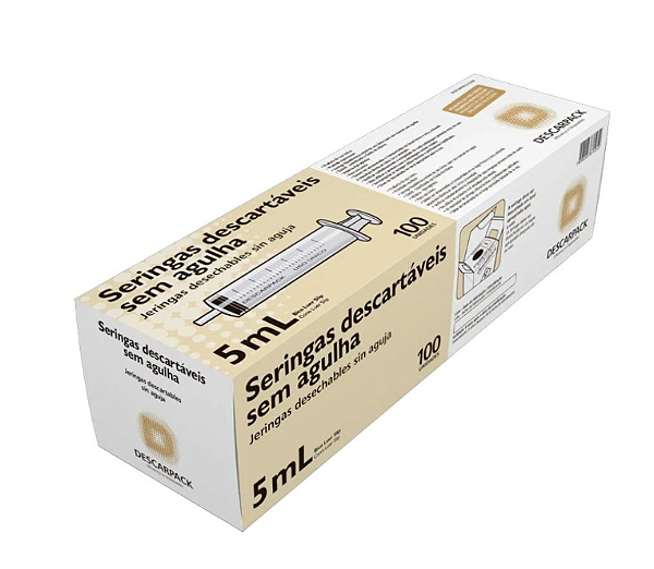 Seringa Hipodérmica Luer Slip Sem Agulha - 5ml - 100Un - Descarpack