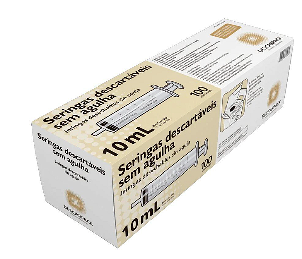 Seringa Hipodérmica Luer Slip Sem Agulha - 10ml - 100Un - Descarpack