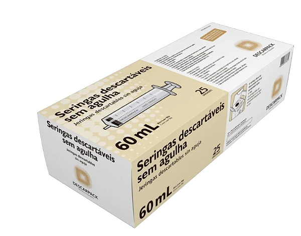 Seringa Hipodérmica Luer Slip Sem Agulha - 60ml - 25Un - Descarpack