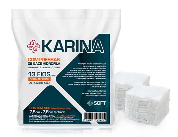 Compressa de Gaze Não Estéril 11 Fios - 500un - Karina - Amed