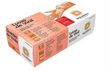 Luva de Vinil sem Pó tamanho M - Com 100 unidades - Descarpack