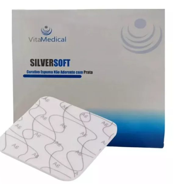 Curativo Espuma Poliuretano com Prata - 10cmx10cm - Silversoft - 1un - Silversoft - Vita Medical