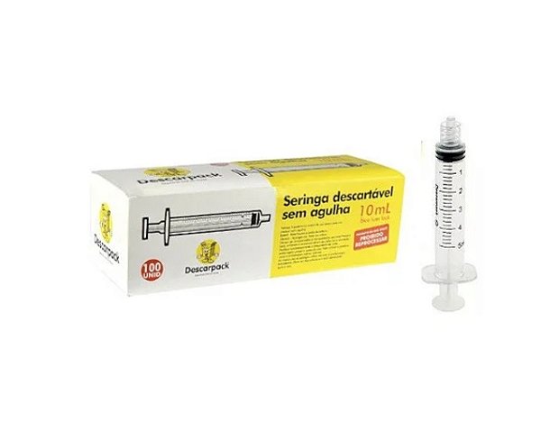 Seringa Descartável Luer Lock Estéril - 10 ml - 100 unidades - Descarpack