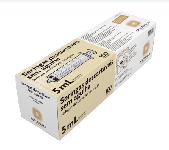 Seringa Descartável Luer Lock Estéril - 5 ml - 100 unidades - Descarpack