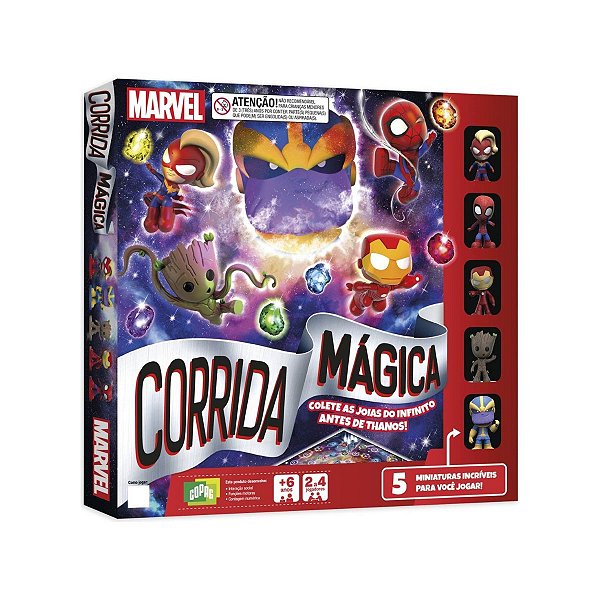Jogo De Tabuleiro Corrida Magica Marvel 5 Miniaturas Heróis