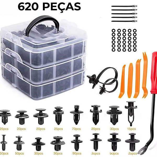 Kit Presilhas Fixadoras Painel Parachoque Automotivo 620pçs