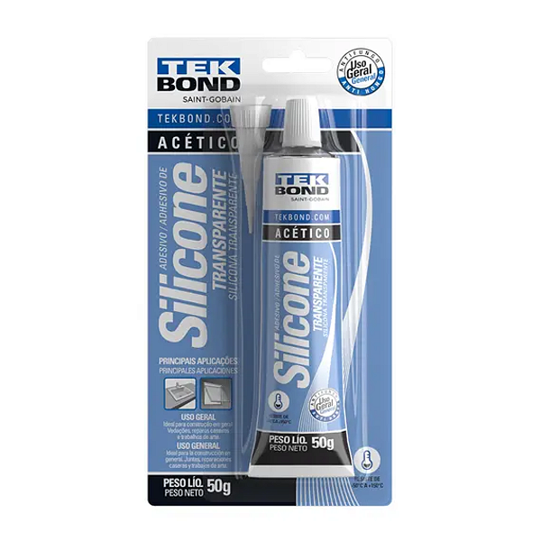 Silicone Acético Vedação Uso Geral Transparente 50g Tekbond