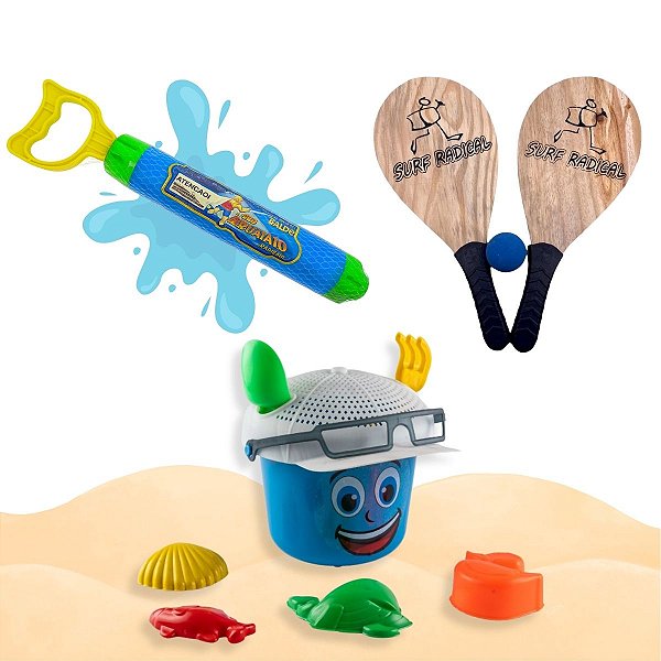 Kit Brinquedo de Praia com Balde RB20 Lança Água e Raquete